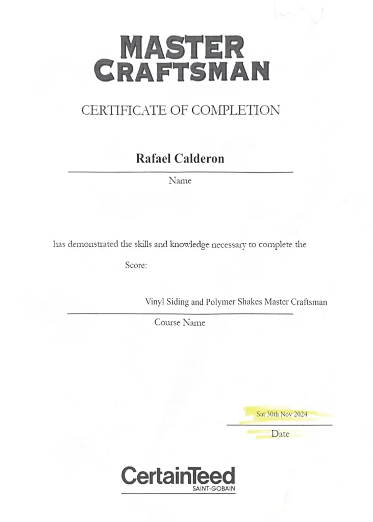 Vinyl siding and polymer shakes master craftsman